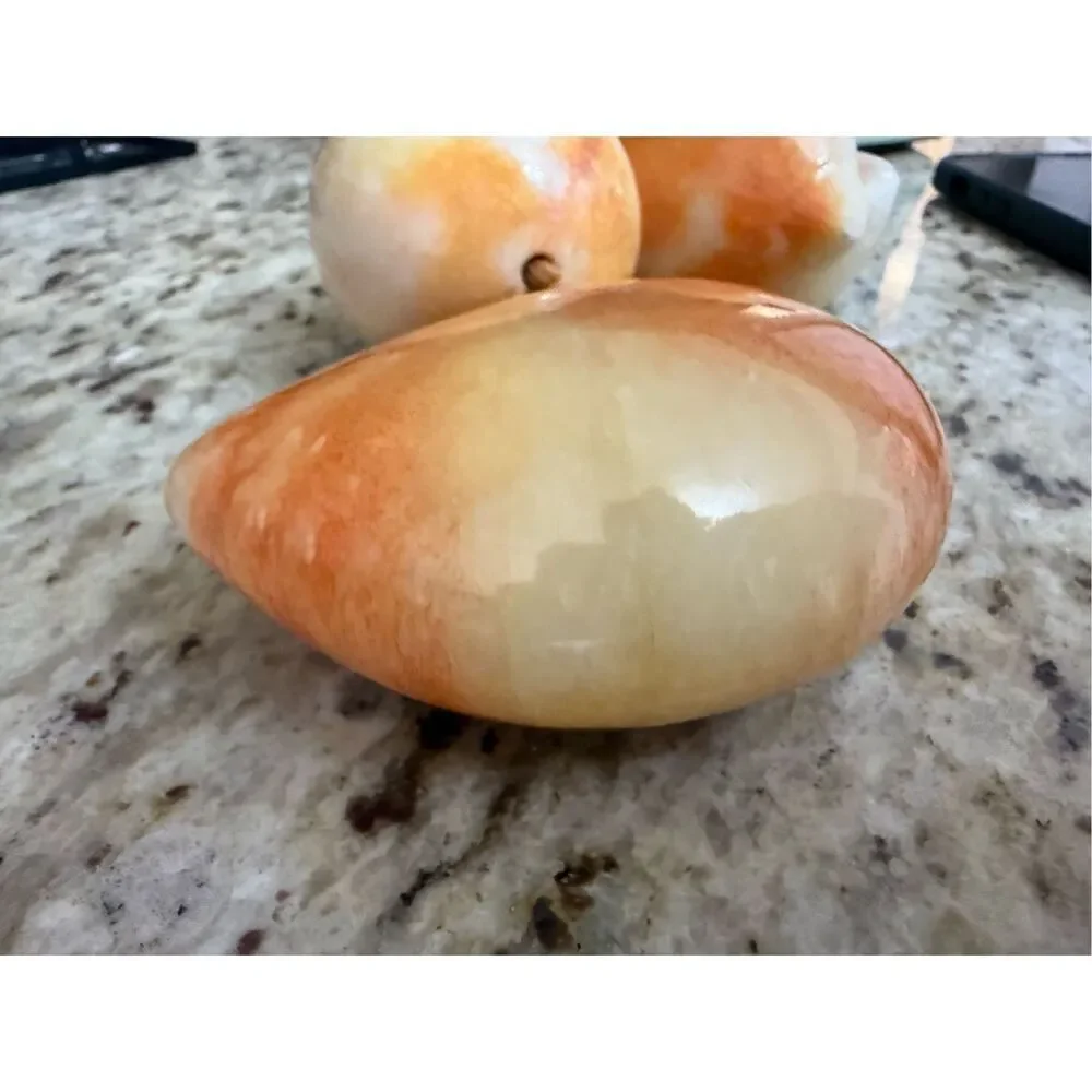 Vintage Alabaster Stone Fruit – Set of 3 Hand-Carved Realistic Decorative Fruit